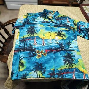 Happy Bay Blue Button Down Shirt Size Men's L